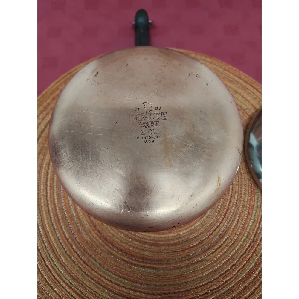 Vintage Revere Ware 1801 Copper Bottom Saucepan W Lid 2 Quart Made In The USA